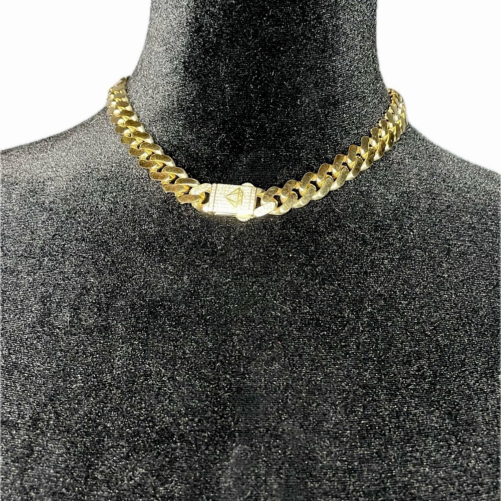14k Yellow Gold Miami Cuban 12mm Chain iced lock Necklace NWT